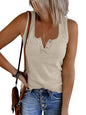 Saodimallsu Womens V Neck Tank Tops Summer Ribbed Sleeveless Henley Shirts Casual Loose Button Up Cami Knit Tees