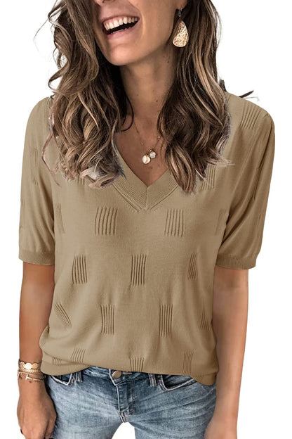 Arach&Cloz Women's Tops 2025 Spring Summer Short Sleeve Sweater Fashion Trendy Dressy Casual Outfit Versatile Knit Blouse
