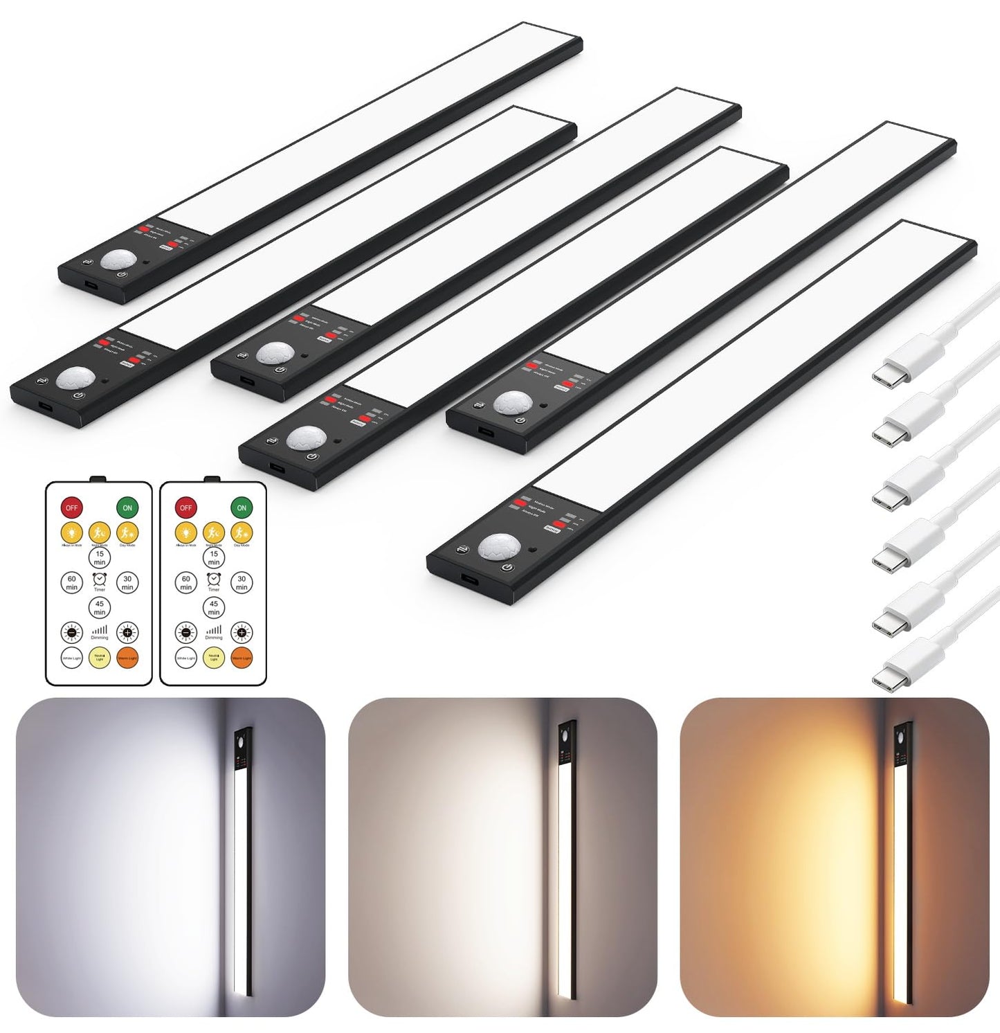 12" Thin Motion-Activated Under Cabinet Lighting, Aluminum Alloy Under Counter Lights for Kitchen, 3-Color-Temps Magnetic Closet Lights, Rechargeable Motion Sensor Light Indoor (4Pack, Silver)