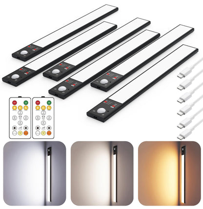 12" Thin Motion-Activated Under Cabinet Lighting, Aluminum Alloy Under Counter Lights for Kitchen, 3-Color-Temps Magnetic Closet Lights, Rechargeable Motion Sensor Light Indoor (4Pack, Silver)