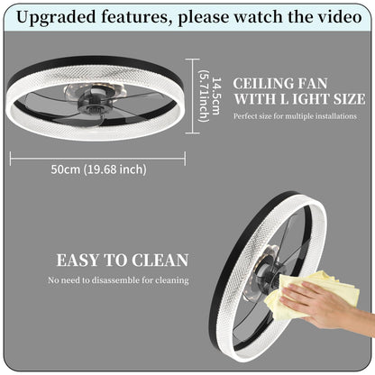 20‘’ Ceiling Fan with Light, Upgraded Low Profile Fan, Flush Mount Ceiling Fan, 6 Speeds, Dimmable LED, App & Remote Control, Quiet DC Motor, for Bedroom, Living Room, F115 White