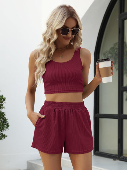 Trendy Queen Two Piece Summer Outfits 2 Piece Sets 2025 Sleeveless Matching Lounge Crop Top High Waisted Short