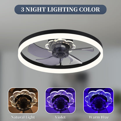 20‘’ Ceiling Fan with Light, Upgraded Low Profile Fan, Flush Mount Ceiling Fan, 6 Speeds, Dimmable LED, App & Remote Control, Quiet DC Motor, for Bedroom, Living Room, F115 White