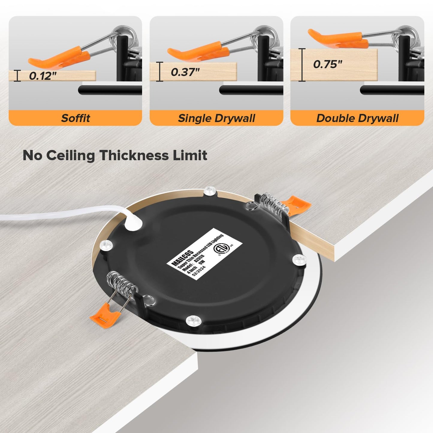 12 Pack 6 Inch 5CCT Ultra-Thin LED Recessed Ceiling Light with Junction Box, 2700K-5000K Selectable, 1050LM High Brightness, Dimmable Canless Wafer Downlight, 12W 120V, ETL