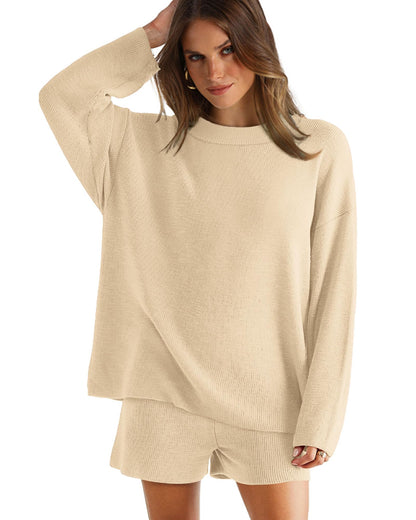 XIEERDUO Womens Sweater Sets 2 Piece Outfits Shorts Athleisure Lounge Wear Fall Fashion 2024