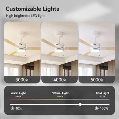 SUNMORY Ceiling Fans with Lights and Remote, 30 inch Low Profile Ceiling Fan with Light, Modern Flush Mount Ceiling Fan for Bedroom/Kitchen/Dining Room/Patio, 6 Wind Speeds, Dimmable, White