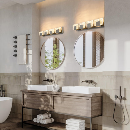 LED Bathroom Vanity Light: 24 inch Brushed Gold Acrylic Modern Lighting Fixtures - 3 Lights Contemporary Smoke Design Wall Lights Fixture Over Mirror 3000K