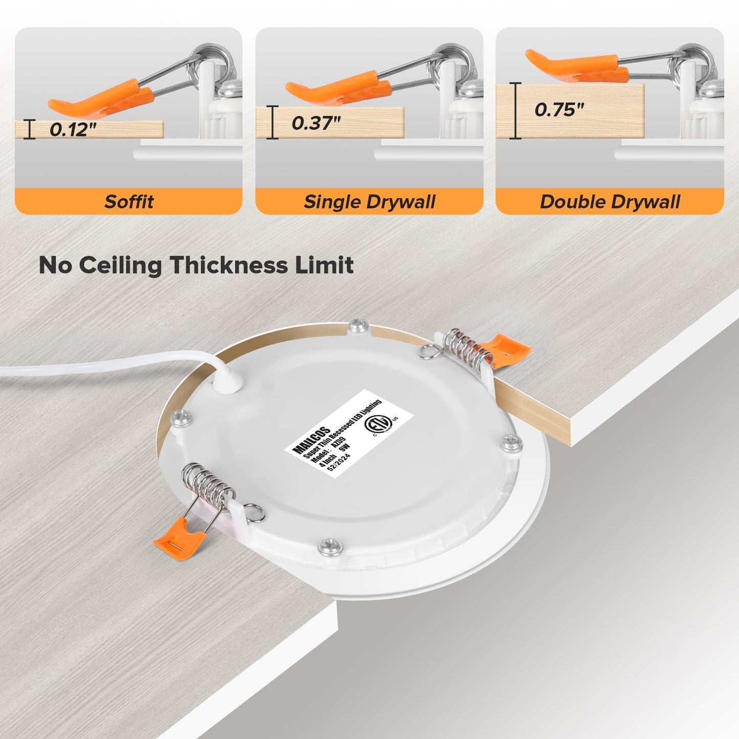 12 Pack 6 Inch 5CCT Ultra-Thin LED Recessed Ceiling Light with Junction Box, 2700K-5000K Selectable, 1050LM High Brightness, Dimmable Canless Wafer Downlight, 12W 120V, ETL