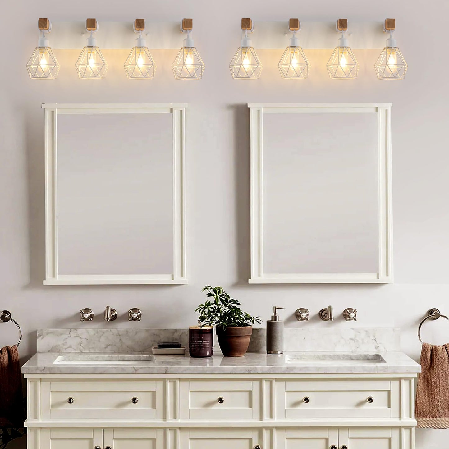 Farmhouse Vanity Light for Bathroom, 3-Light Wood Bathroom Vanity Light Fixtures Over Mirror, Rustic Sconces Wall Lighting with Metal Lampshade for Living Room, Bedroom, Hallway