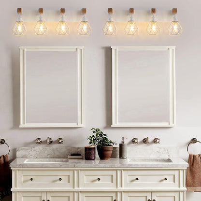 Farmhouse Vanity Light for Bathroom, 3-Light Wood Bathroom Vanity Light Fixtures Over Mirror, Rustic Sconces Wall Lighting with Metal Lampshade for Living Room, Bedroom, Hallway