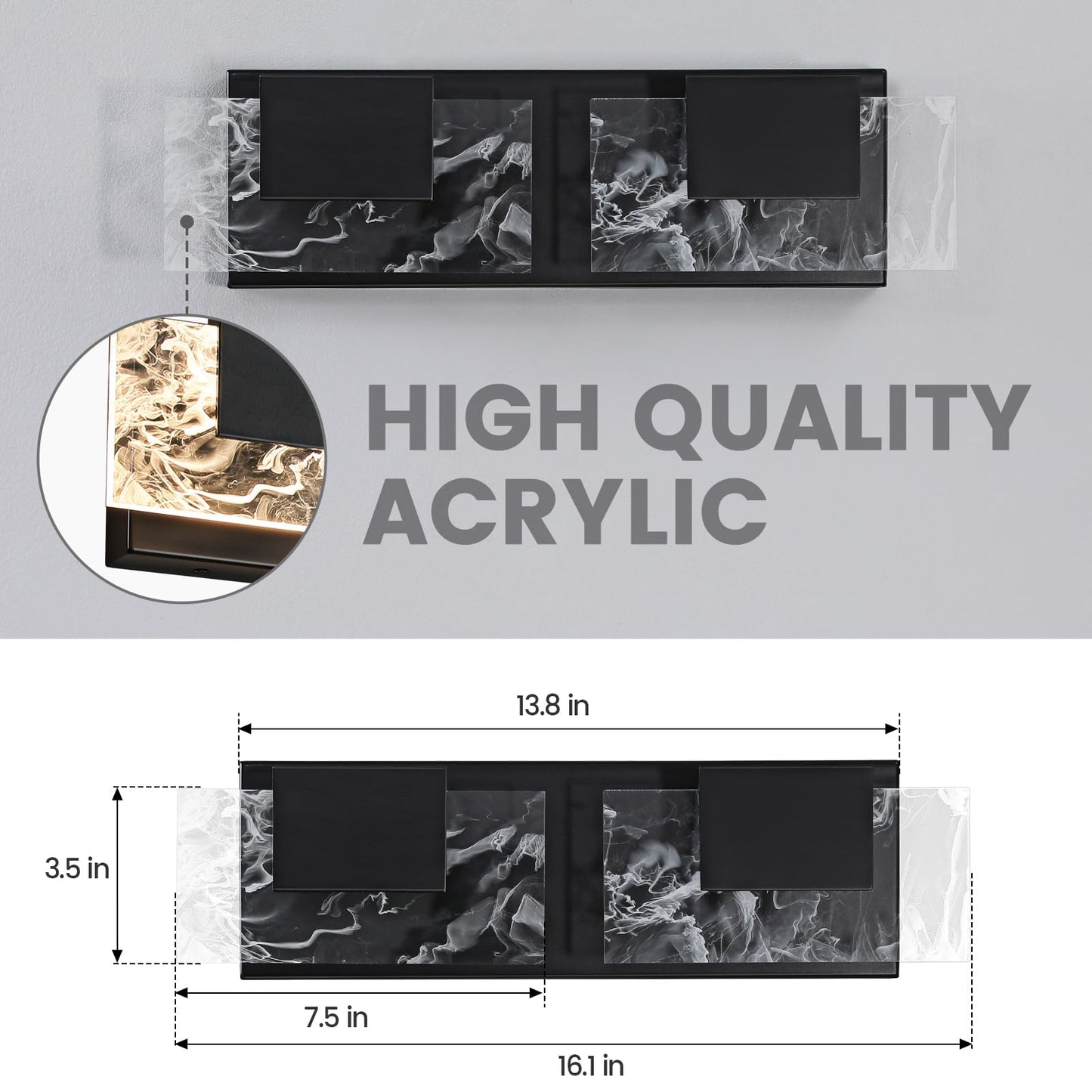 LED Bathroom Vanity Light: 24 inch Brushed Gold Acrylic Modern Lighting Fixtures - 3 Lights Contemporary Smoke Design Wall Lights Fixture Over Mirror 3000K