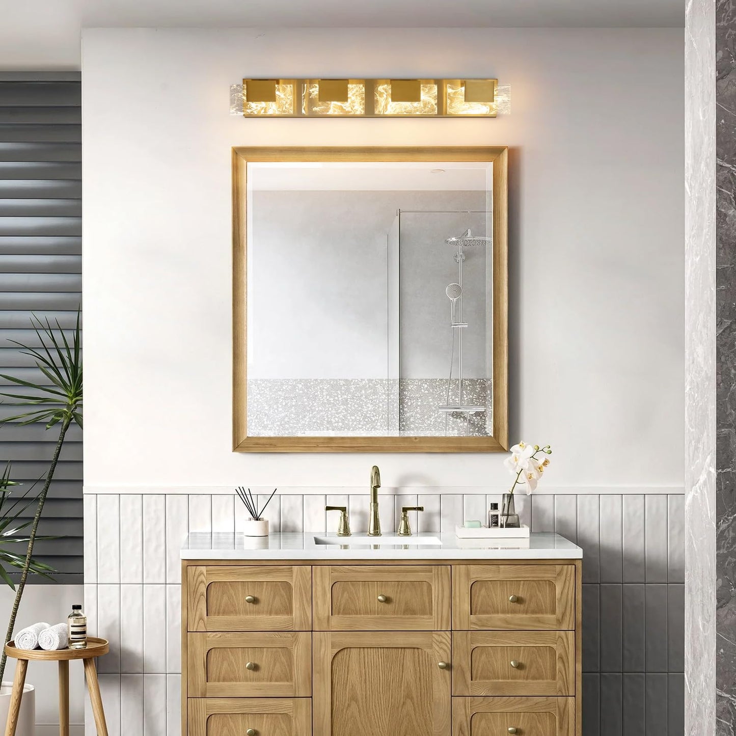 LED Bathroom Vanity Light: 24 inch Brushed Gold Acrylic Modern Lighting Fixtures - 3 Lights Contemporary Smoke Design Wall Lights Fixture Over Mirror 3000K