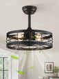 LEDIARY 16.5 inch Black Caged Ceiling Fan with Light, Fandelier Industrial Ceiling Fan with Remote, Farmhouse Fan Lights Ceiling Fixtures for Kitchen, Bedroom, Outdoor（6 Speed, Timing）-Black