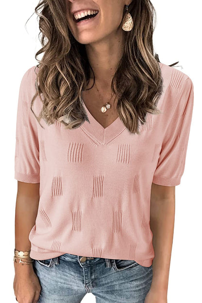 Arach&Cloz Women's Tops 2025 Spring Summer Short Sleeve Sweater Fashion Trendy Dressy Casual Outfit Versatile Knit Blouse