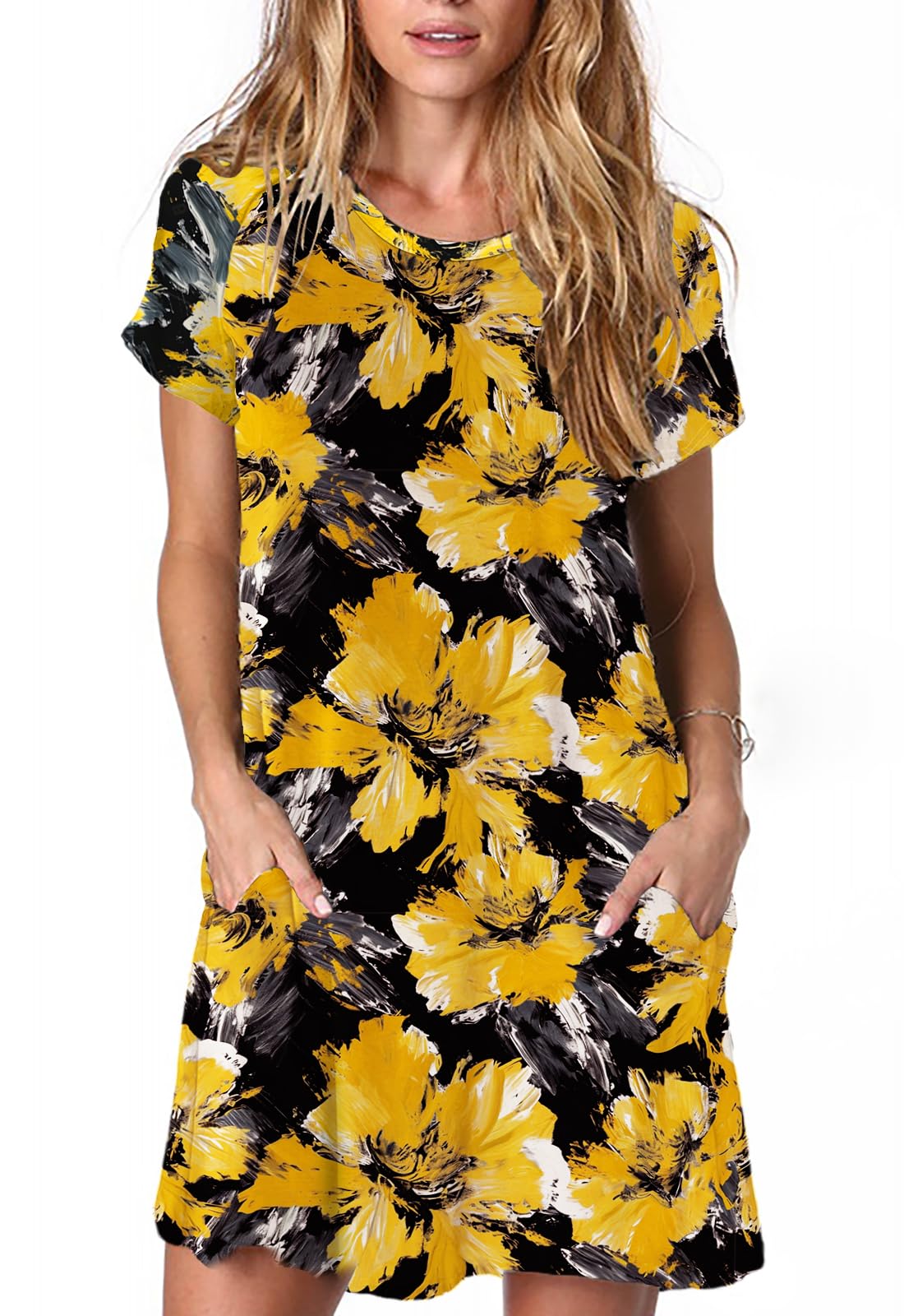 Alaster Women’s Casual Summer T Shirt Dress Loose Short Sleeve Tunic Dress with Pocket for Women