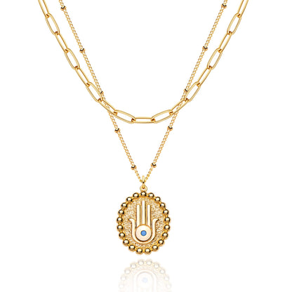 MEVECCO Layered Heart Necklace Pendant Handmade 18k Gold Plated Dainty Gold Choker Arrow Bar Layering Long Necklace for Women