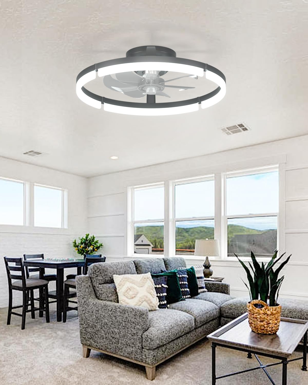 addlon Ceiling Fans with Lights and Remote, 20'' Low Profile Ceiling Fans, 3000-6000K Dimmable Modern Flush Mount LED Fan Light, Fandelier Ceiling Fan for Bedroom, Kitchen, Living Room, Black