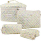 Cute Makeup Bag for Women(2 Pcs), Travel Cosmetic Bags, Quilted Coquette Aesthetic Floral Toiletry Organizer Bag (NavyBlue Flower)