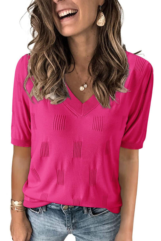 Arach&Cloz Women's Tops 2025 Spring Summer Short Sleeve Sweater Fashion Trendy Dressy Casual Outfit Versatile Knit Blouse