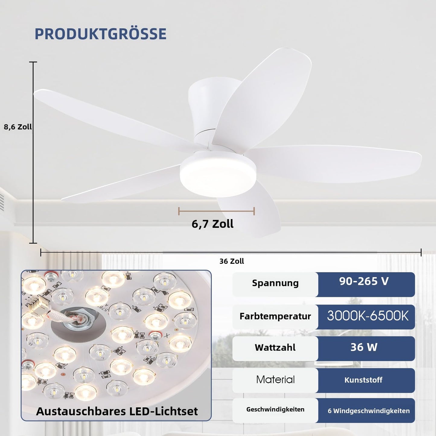 Ceiling Fans with Lights-36 Low Profile Ceiling Fan with Light and Remote/APP Control,Flush Mount,DC Reversible,LED Dimmable Blakc Ceiling Fans for Bedroom,Indoor/Outdoor Patio Use