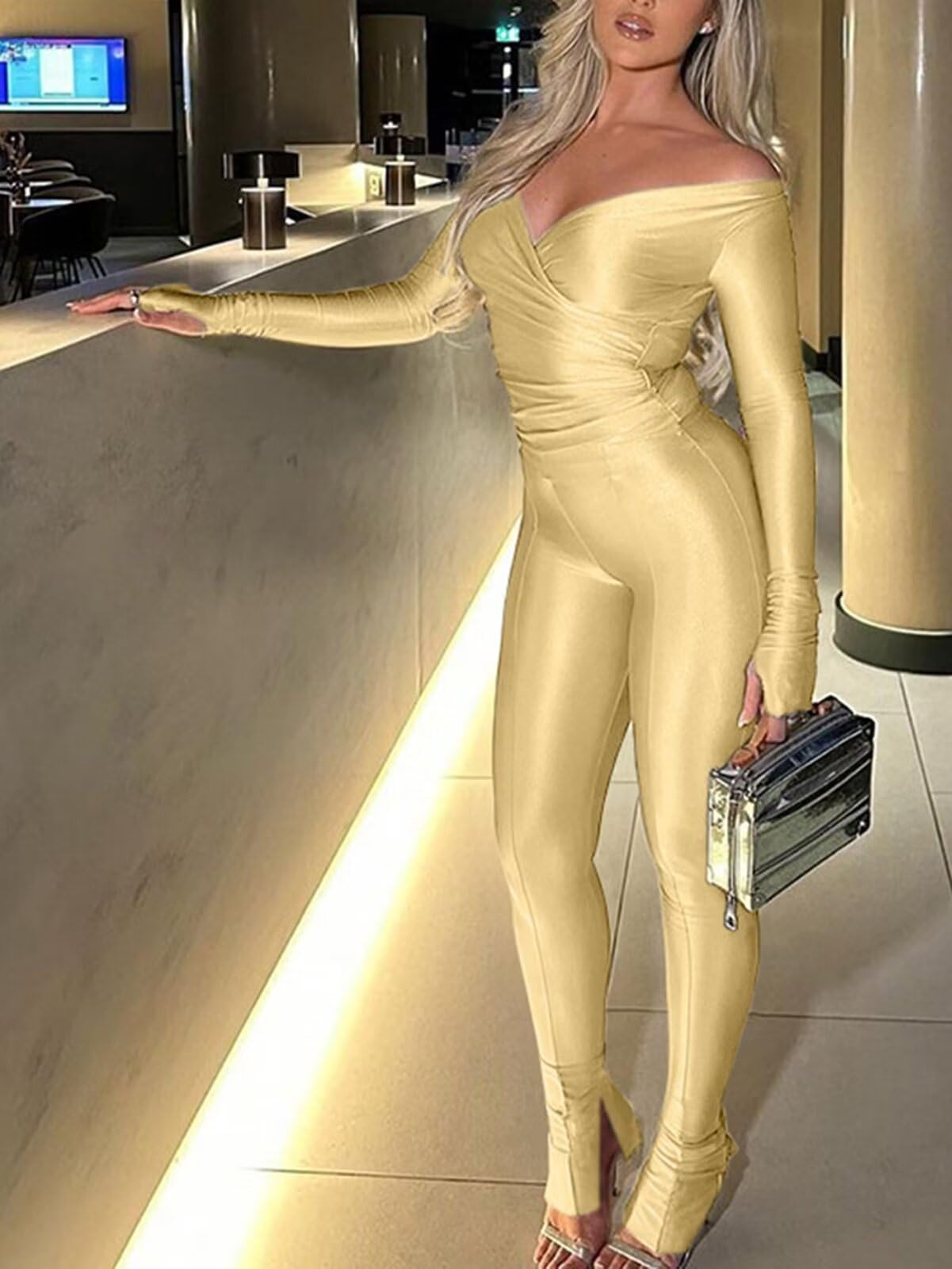 acelyn 2 Piece Outfits for Women Sexy Off Shoulder Tops Bodycon Flared Pant Sets Club Outfits Tracksuit