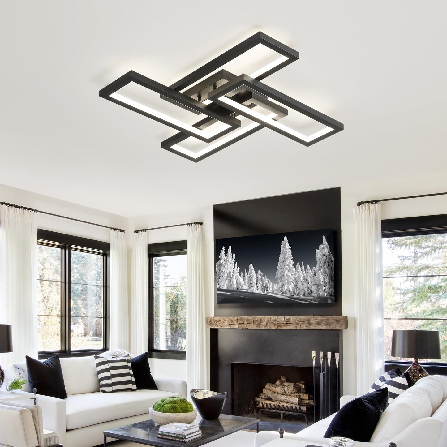 Modern LED Ceiling Light, kitchen light fixtures, Square LED Flush Mount Ceiling Light, APP and Remote Control Dimming with Memory 3000K-6500K for Dining Room, Living Room, Bedroom, Office (White)