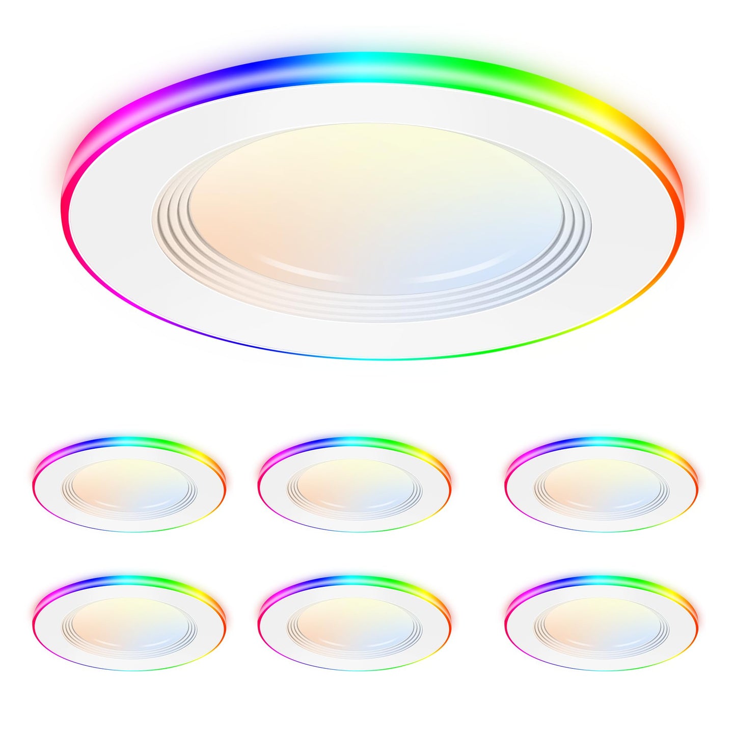 [6 Pack] CLOUDY BAY 4inch Smart WiFi LED Recessed Lights,RGBCW Color Changing Recessed Lighting,Compatible with Alexa and Google Home Assistant,10W 2700K-6500K,CRI90+ Wet Location,White Finish