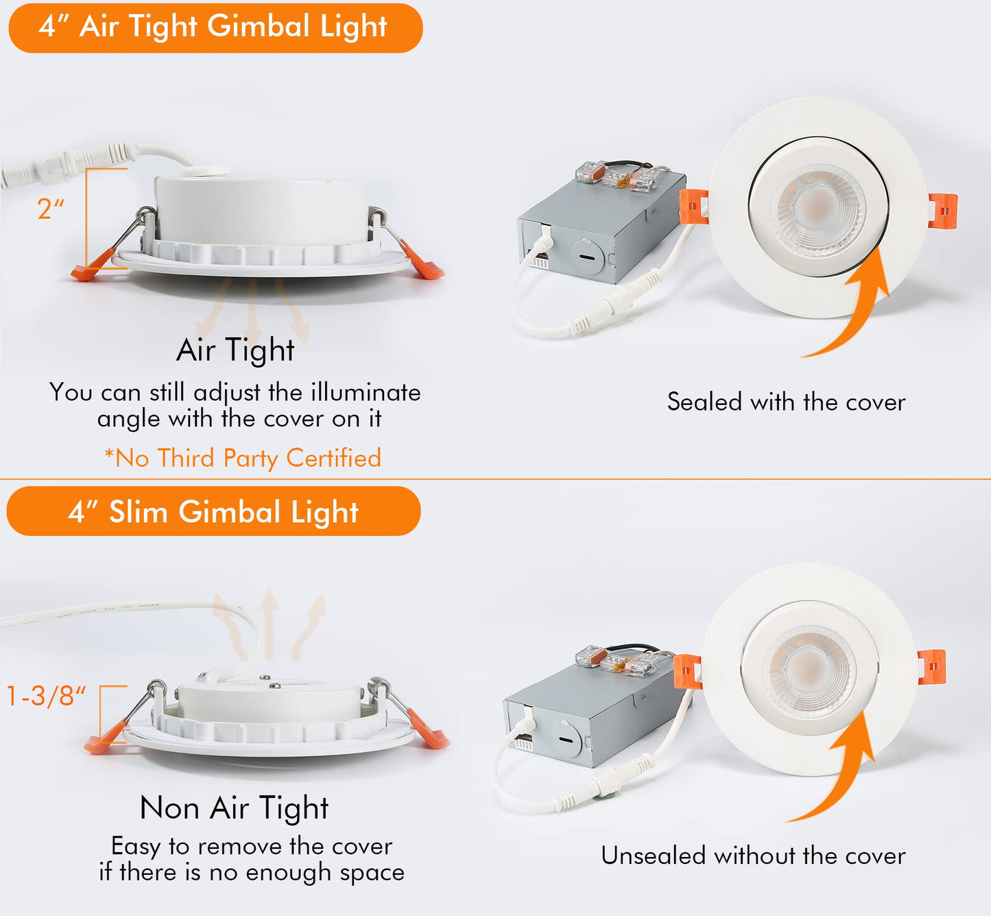Cloudy Bay Eyeball 5 Color 4 inch Gimbal LED Recessed Light with Junction Box,9.5W CRI90+ 2700K/3000K/3500K/4000K/5000K Selectable,Dimmable Canless Ceiling Spot Light,Damp Location,Black,Pack of 6