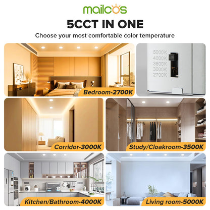 24 Pack 6 Inch 5CCT Ultra-Thin LED Recessed Ceiling Light with Junction Box, 2700K-5000K Selectable, 1050LM High Brightness, 0%-100% Dimmable Canless Wafer Downlight, 12W 120V, ETL