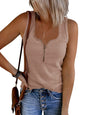 Saodimallsu Womens V Neck Tank Tops Summer Ribbed Sleeveless Henley Shirts Casual Loose Button Up Cami Knit Tees