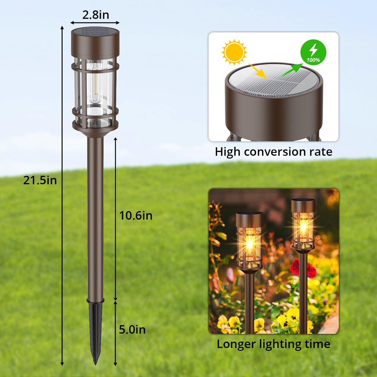 8 Pack Solar Pathway Lights Outdoor, Waterproof Solar Lights Outdoor with Metal & Glass Design - Auto On/Off, Long-Lasting, Landscape Lighting for Garden, Yard, Lawn, Driveway, Walkway