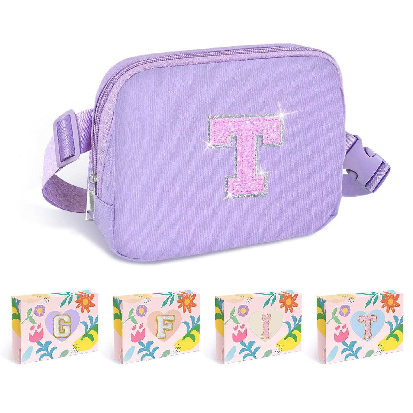COSHAYSOO Pink Belt Bag Small Waist Fanny Pack Mini Crossbody Purse with Initial Preppy Letter Patch for Teen Girl Women Workout, Cross Body Chest Pouch Trending Birthday Gift Idea (S)