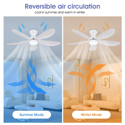 Ceiling Fans with Lights and Remote/APP Control, 30 inch Low Profile Ceiling Fans with 5 Reversible Blades 3 Colors Dimmable 6 Speeds Ceiling Fan for Bedroom Kids Room Dining Room, Black