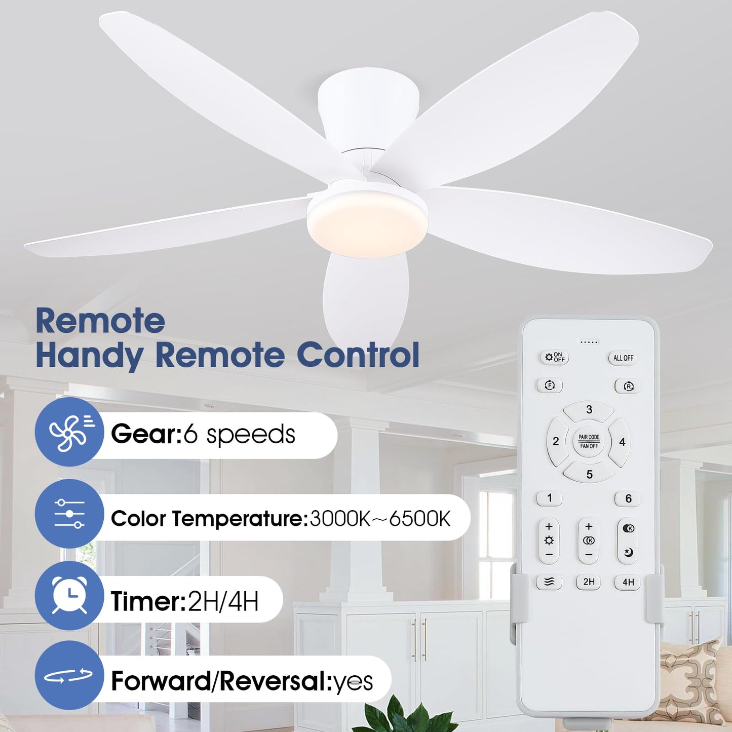 Ceiling Fans with Lights-36 Low Profile Ceiling Fan with Light and Remote/APP Control,Flush Mount,DC Reversible,LED Dimmable Blakc Ceiling Fans for Bedroom,Indoor/Outdoor Patio Use
