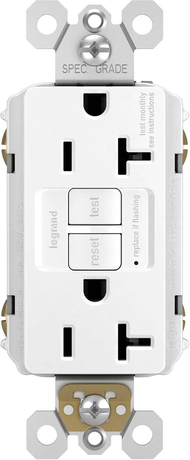 Legrand radiant 2097WCCD12 20 Amp GFCI Self Test Decorator Duplex Outlet, White (1 Count)