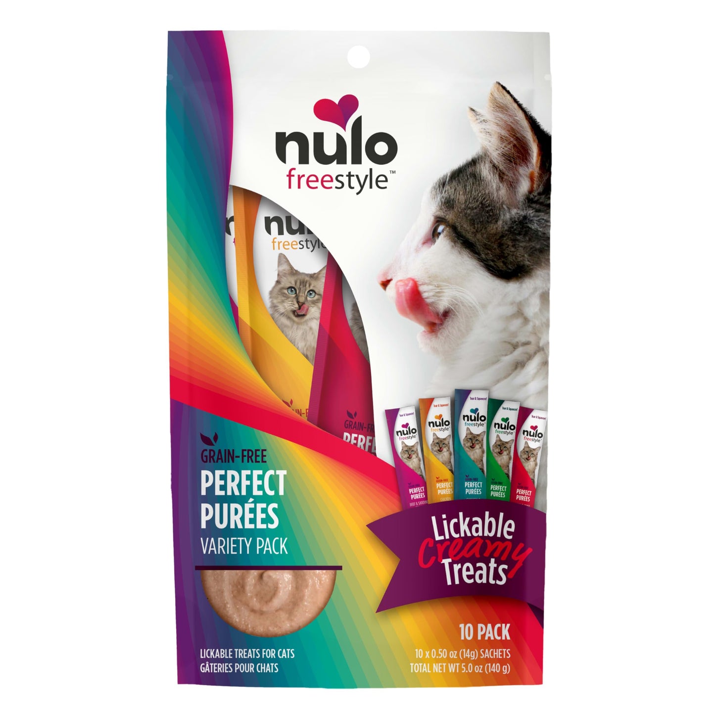 Nulo Freestyle Grain-Free Perfect Purees Premium Wet Cat Treats, Squeezable Meal Topper for Felines, High Moisture Content to Support Cat Hydration, 0.5 Ounce, Variety Pack