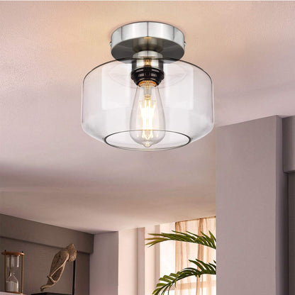 MAXvolador Industrial Semi Flush Mount Ceiling Light, Clear Glass Pendant Lamp Shade, Farmhouse Lighting for Hallway, Vintage Hanging Light Fixtures
