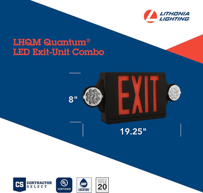 Lithonia Lighting LHQM LED B R M6 LED 2-Light Exit Sign/Emergency with LED Heads and Red Stencil, Black