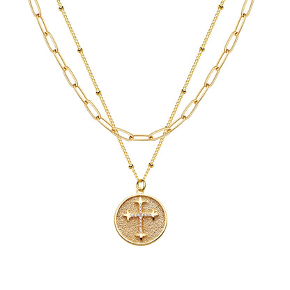 MEVECCO Layered Heart Necklace Pendant Handmade 18k Gold Plated Dainty Gold Choker Arrow Bar Layering Long Necklace for Women