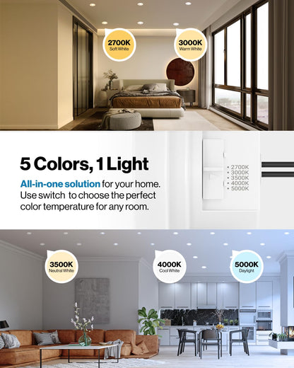 Sunco Recessed Lighting 6 Inch, Retrofit Can Lights, 965LM, 13W (75W Equivalent), Selectable CCT 2700K/3000K/3500K/4000K/5000K, Dimmable, Baffle Trim, Damp Rated UL 4 Pack