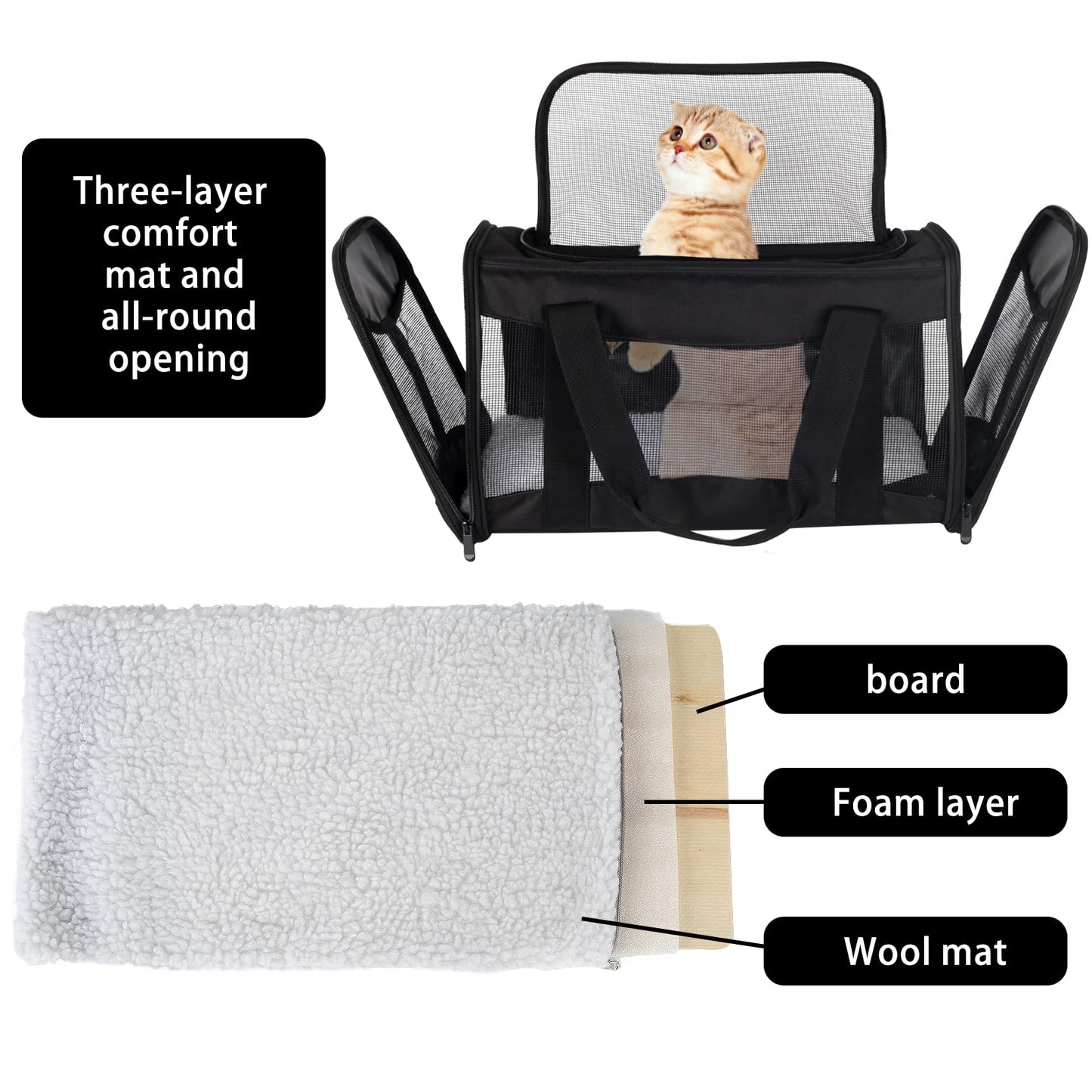 Cat Carrying Case Pet Dog Carrier Soft-Sided Cat Bag Airline Approved, Pet Travel Carrier Up to 15 Lbs, Collapsible Cat Carrier Dog Carrier for Medium Cats Small Cats Dogs(17x11x11 Green)