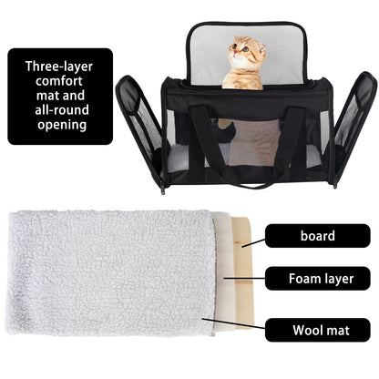 Cat Carrying Case Pet Dog Carrier Soft-Sided Cat Bag Airline Approved, Pet Travel Carrier Up to 15 Lbs, Collapsible Cat Carrier Dog Carrier for Medium Cats Small Cats Dogs(17x11x11 Green)