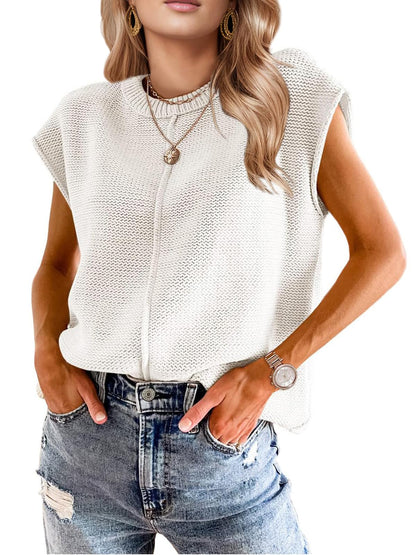 Womens Cap Sleeve Tops 2025 Trendy Tank Top Loose Knit Sweater Vests Cute Shirts Outfits Spring Fall Summer Tops