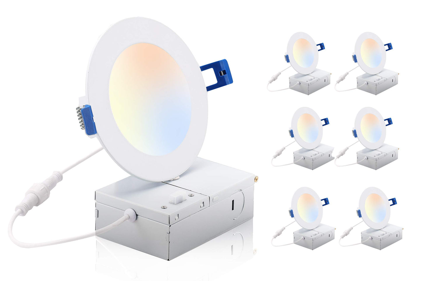 [6 Pack] CLOUDY BAY 4inch Smart WiFi LED Recessed Lights,RGBCW Color Changing Recessed Lighting,Compatible with Alexa and Google Home Assistant,10W 2700K-6500K,CRI90+ Wet Location,White Finish