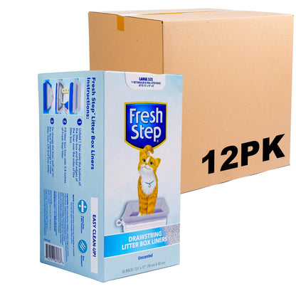 Fresh Step Drawstring Cat Litter Box Liners, Unscented, Size Jumbo, 36" x 19" | Kitty Litter Bags - 15 Count - Cat Litter Liners for Rectangle or Oval Large Litterboxes