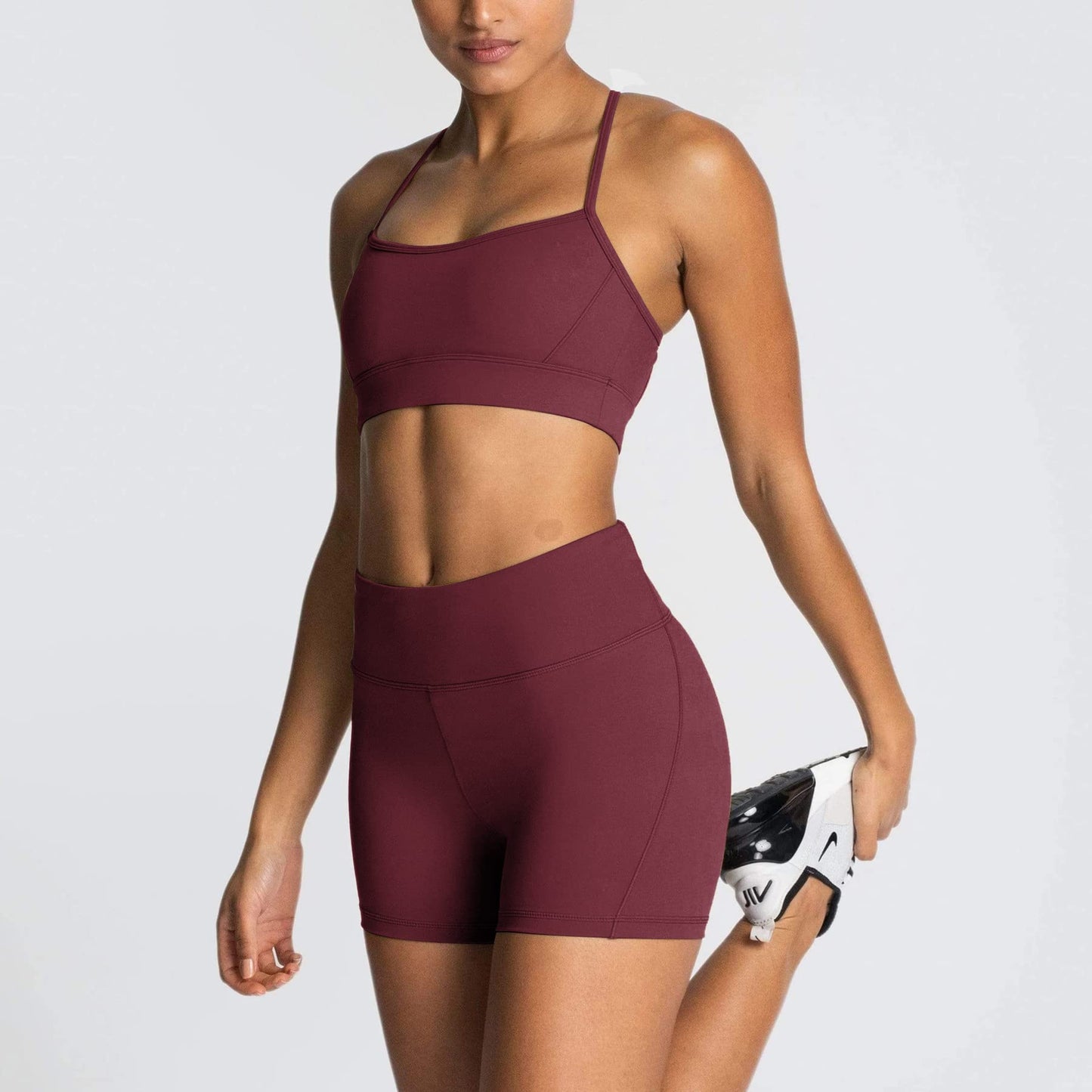 IWEMEK Women's Workout Sets 2 Piece Yoga Outfits High Waisted Biker Shorts and Cross Back Sports Bra Gym Set