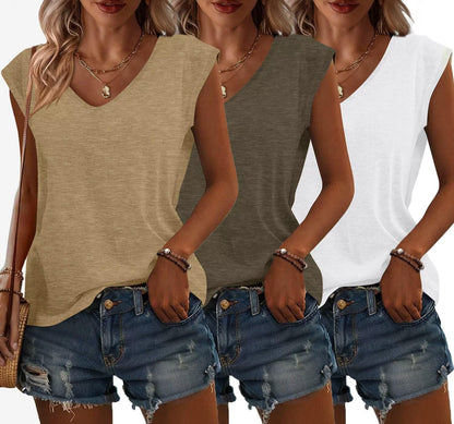 Bliwov 3 Pack Women's Cap Sleeve Tank Tops U Neck Spring Summer Tops Casual Tee Shirts 2025 Beach Vacation Fashion Clothes