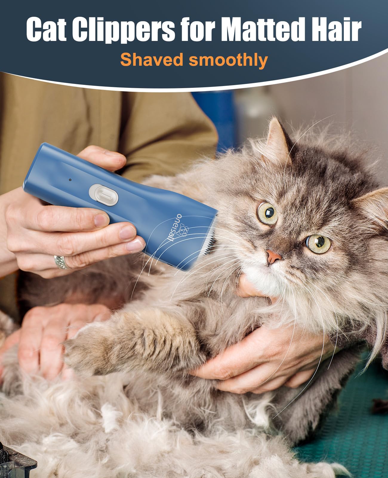 oneisall Pet Clipper for Cat Matted Hair, Pet Shaver for Cats Quiet Pet Hair Clippers Cordless Cat Clippers for Matted Hair Cat Clippers for Long Hair(Standard Blade)