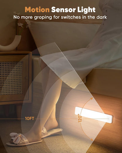 Under Cabinet Lighting, 2 Pack Motion Sensor Light Indoor, Rechargeable Closet Lights Battery Operated, LED Lights for Bedroom, Wireless Dimmable Cabinet Lights, Motion Sensor Step Night Light