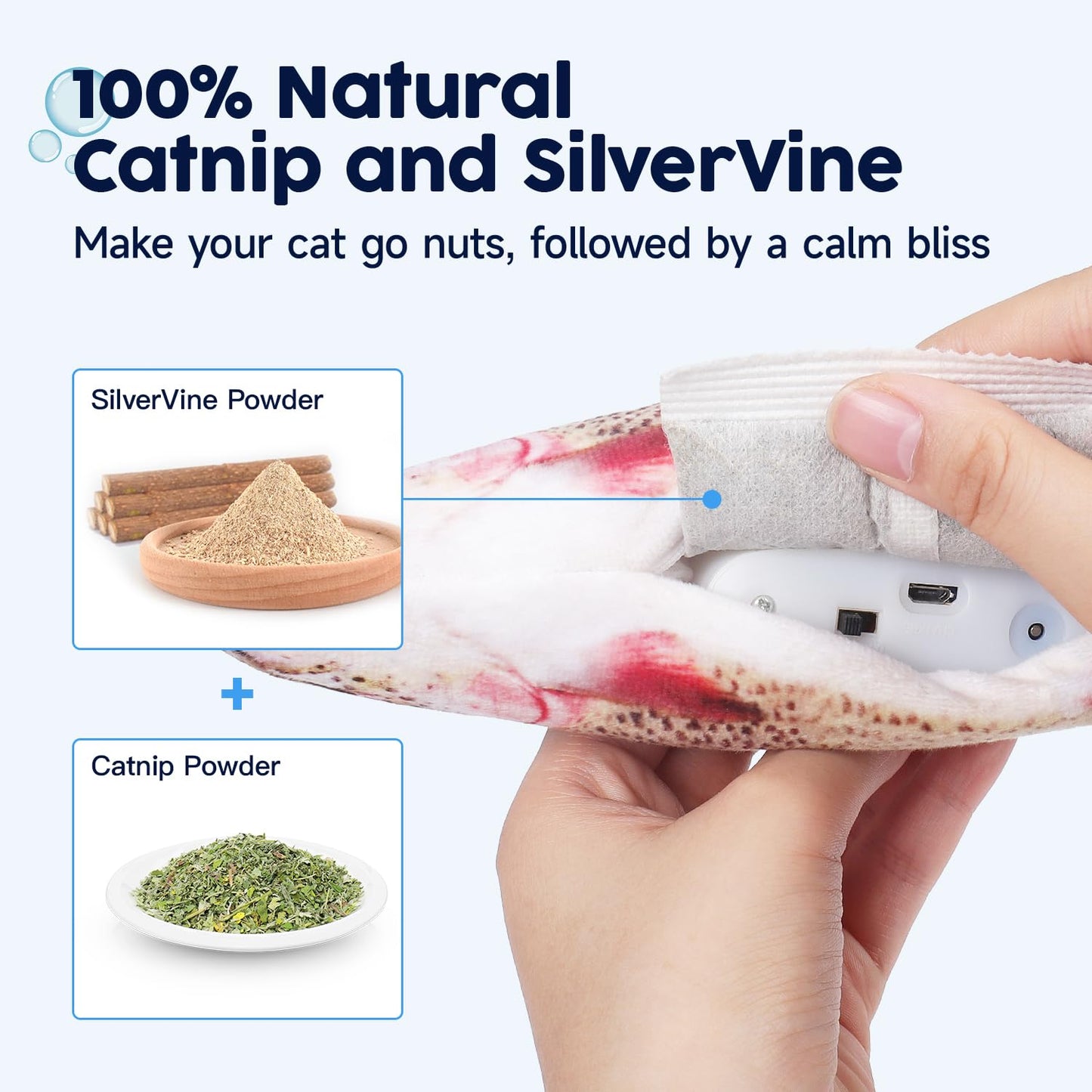 Potaroma Cat Toys Flopping Fish with SilverVine and Catnip, Moving Kitten Kicker, Floppy Wiggle Carp for Small Dogs, Interactive Motion Kitty Exercise, 10.5 Inches